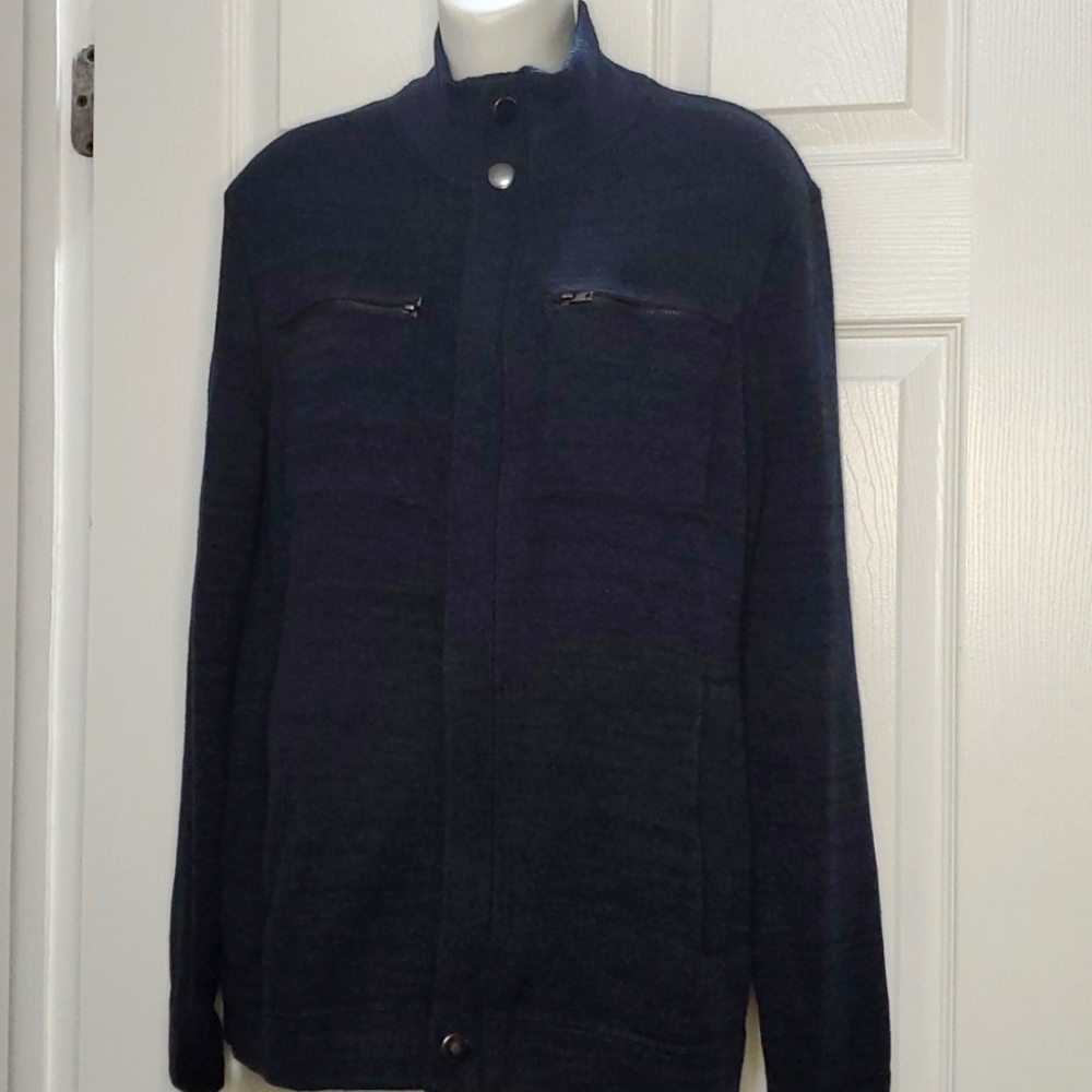 BANANA REPUBLIC WOOL BLEND ZIPPERED  SWEATER JACKET NAVY (MEDIUM)